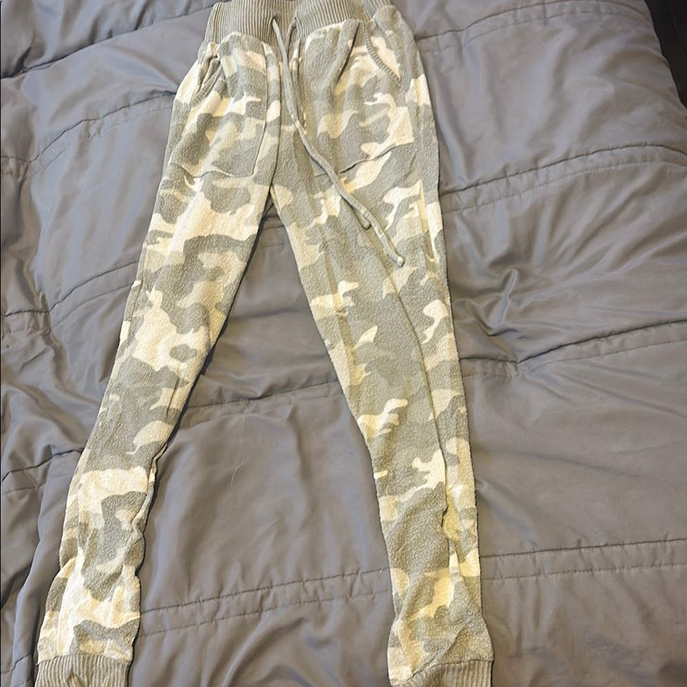SO Green and Tan Track Pants with Camouflage Design